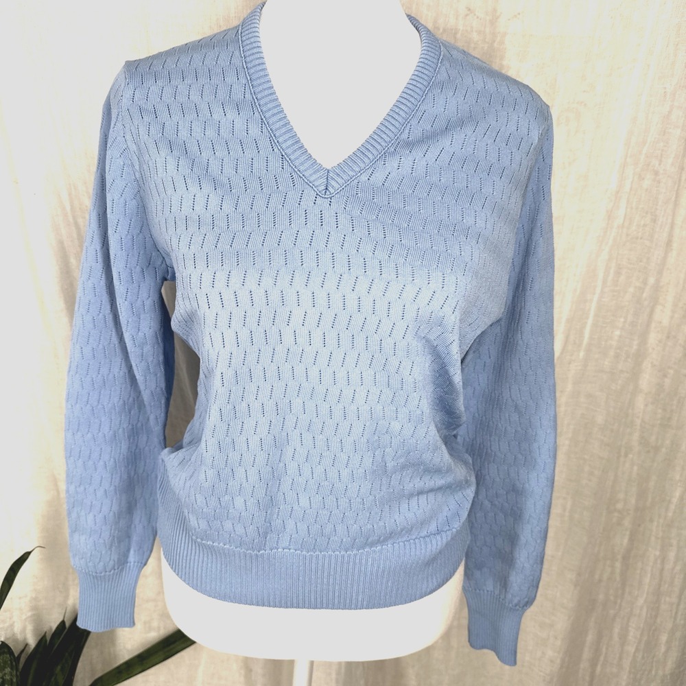 Vintage Givenchy Sweater Womens S Preppy Grandma Chic Coastal Pointelle Knit 70s